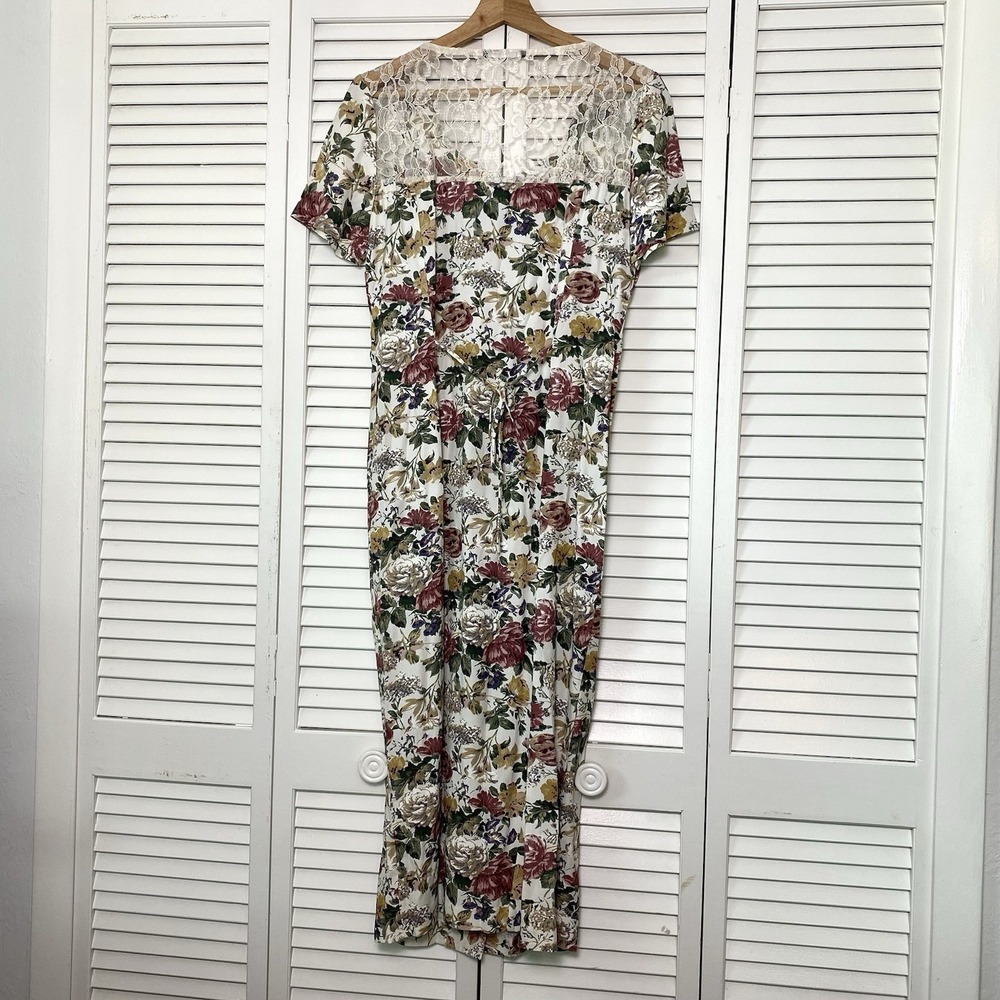Vtg 80s Midi Dress Small Floral Cottagecore Prairie Lace Feminine Romantic Chic - Picture 4 of 5